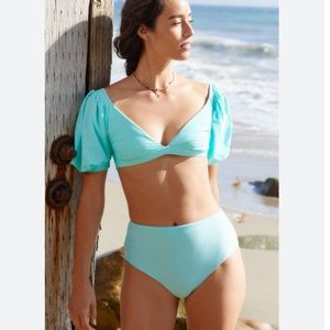 Brand New BOAMAR SKYE HIGH-WAISTED BIKINI BOTTOMS AND PUFF-SLEEVED BIKINI TOP